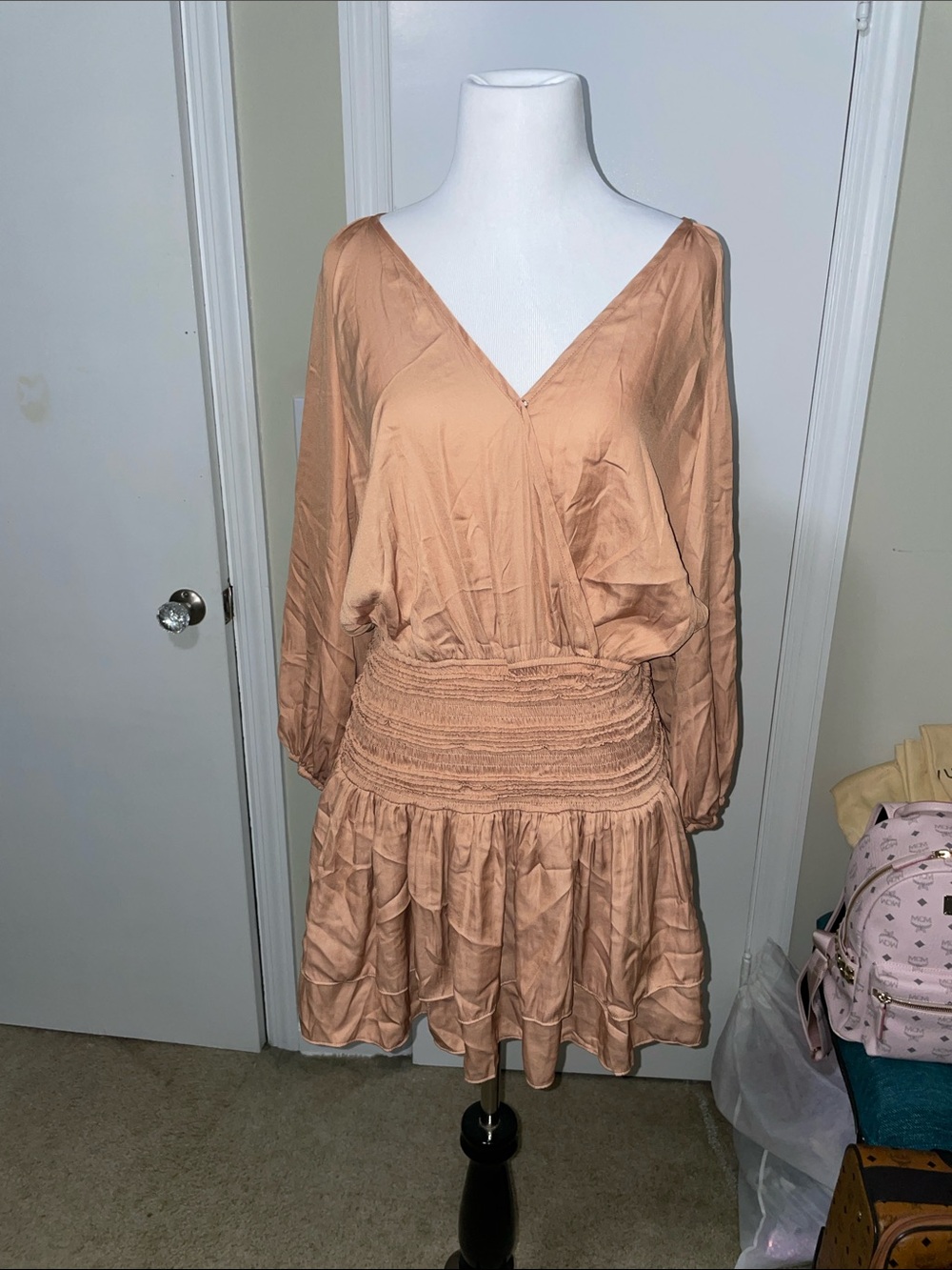 Mustard Seed - Bronze Peach V-Neck Smocked Waist Dress